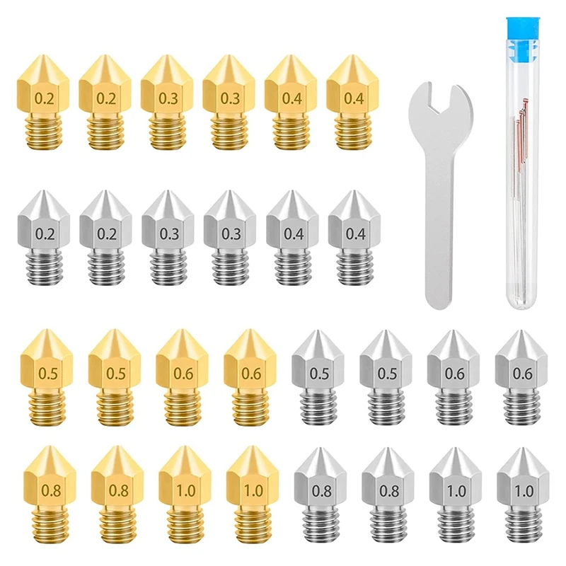 

3D Printer Accessories Stainless Steel and MK8 Brass Nozzles and Cleaning Kits for CR-10, Ender 3/5 Series 3D Printers