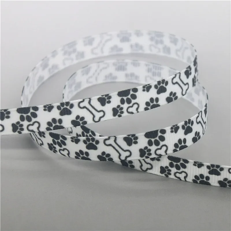 DHK 3/8inch 5yards Dog Cat Paw Printed Grosgrain Ribbon Accessories Sewing Craft Headwear DIY Decoration DIY 9mm E2173
