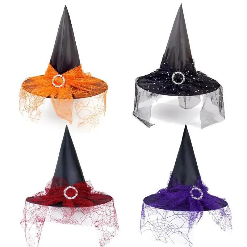Halloween Vintage Witch Hats Lace Veils Witch Hats Halloween Cosplay Costume Accessories Party Supplies For Adults Kids