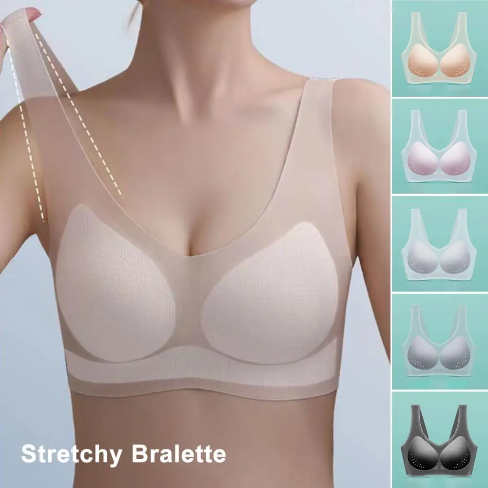 

Bralette Comfortable Ice Silk Bralette for Women Thin Push Up Beauty Back Underwear No Underwire V Sexy Bra for All-day Wear