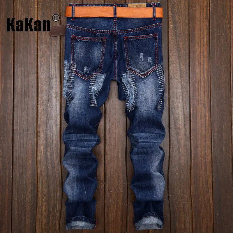 Kakan - European and American Summer New Men's Straight Hole Jeans, Old Personalized Original Jeans Men's K02-164