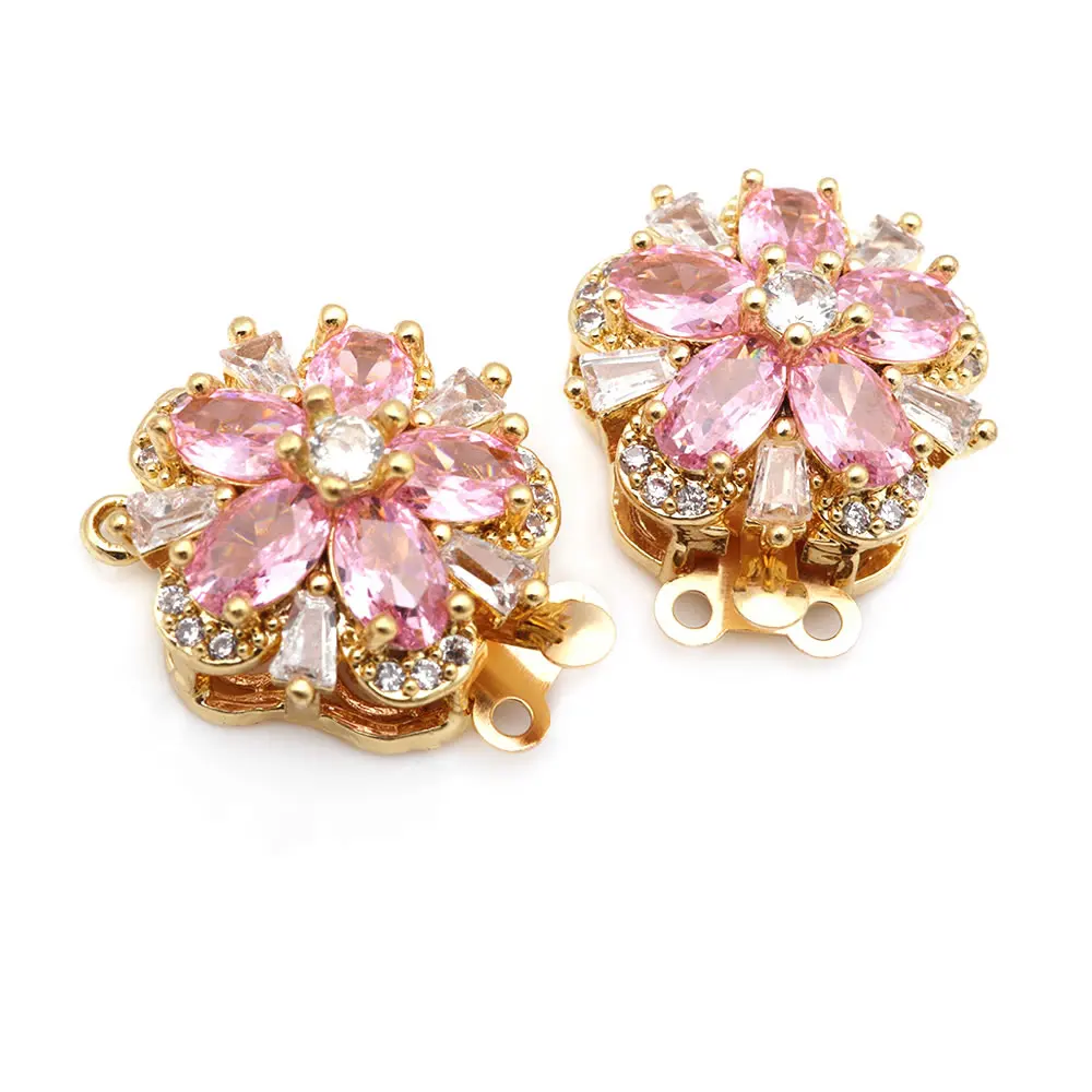 4 juegos de collares de flores de latón y circonio de Color dorado de 18K, cierres de conexión, suministros de joyería Diy de alta calidad - details 5