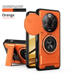 Dual - Function Ring Grip with Built - in Magnetic Car Holder Phone Case for ZTE nubia Focus Pro (Orange)