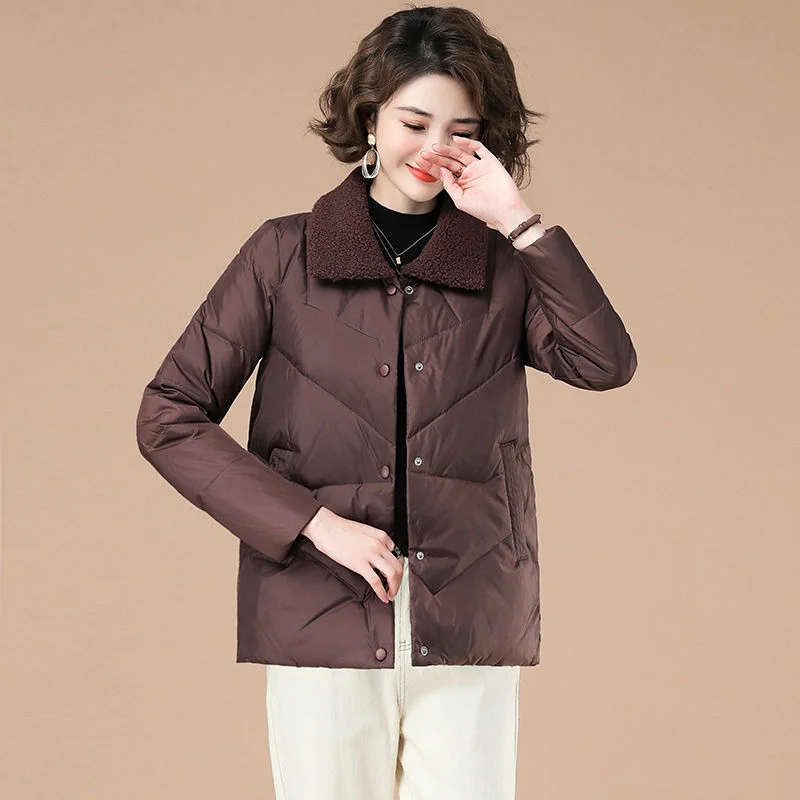 2023 Fashion Women Clothing Winter New Fleece-Lined Windproof Warm with Wool Lapel Casual Lamb Wool Cotton-Padded Coat Short
