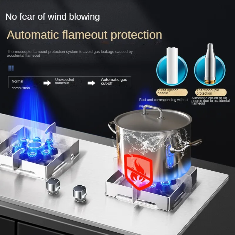 Double Burner Gas Cooktop 5.2KW Built-in Stove Stainless Steel Frame Household Gas Cooker JZT-KB07T