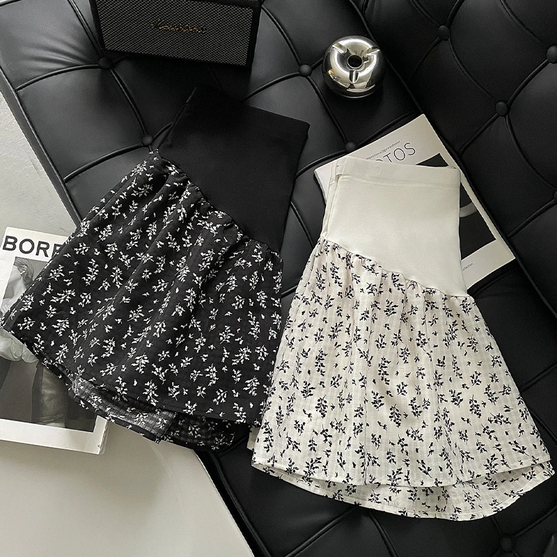 Fashion Printing Maternity Summer Shorts High Waist Sweet Pregnant Woman Floral Belly Skirts with Lining Pregnancy Chiffon Skort