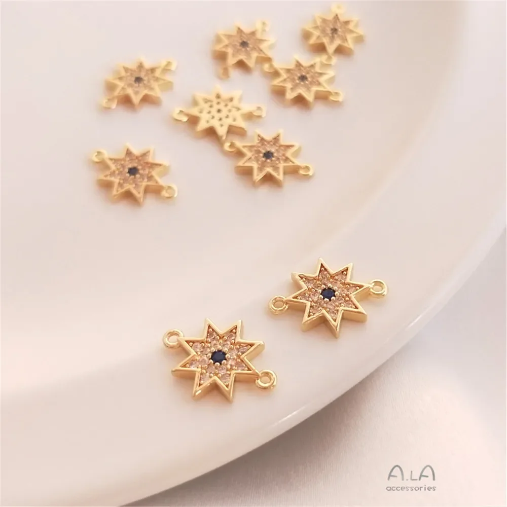 

14K Gold Plated Eight star double hanging pendant accessories DIY hand bracelet earrings