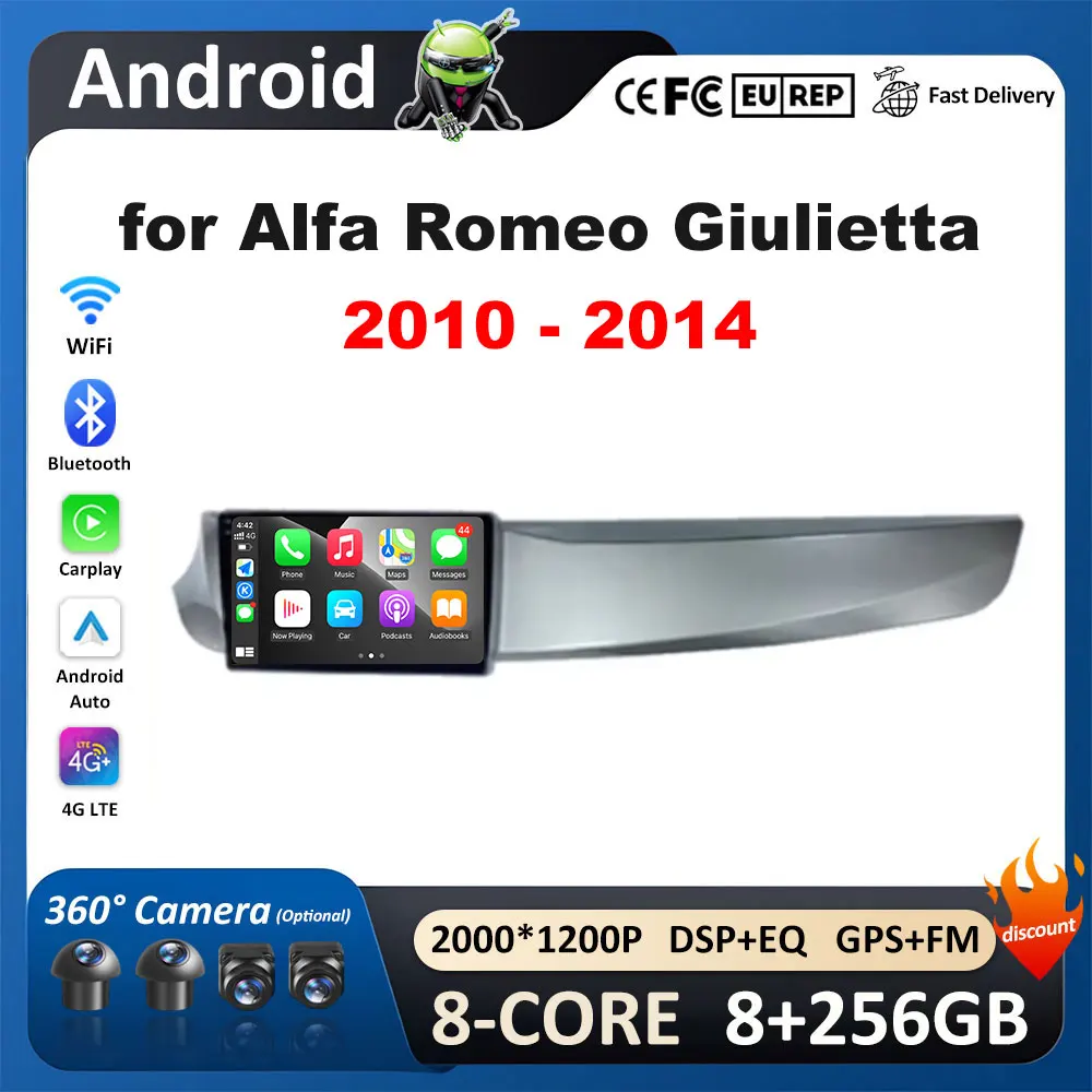 Autoradio Android 8/128GB Per Alfa Romeo Giulietta 2014-2019 – Touch 7'' HD Con GPS, CarPlay Wireless E Play Store