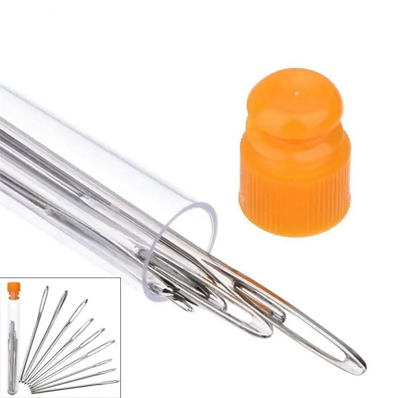 Sewing Needles 9pcs Large Eye Elderly Quick Automatic Threading Stainless Cross Stitch Knitting Sewing Hand Crochet Kit
