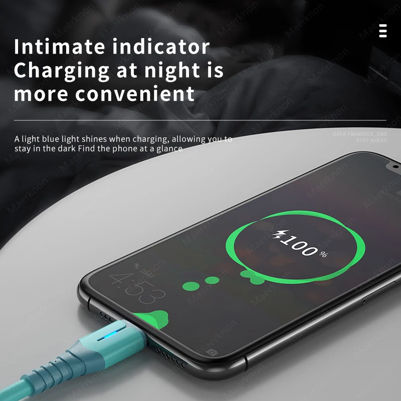 5A USB 타입 C 케이블 LED 고속 충전 데이터 케이블 고속 데이터 전송 데이터 와이어 USB A에서 타입 C로 퀵 차지 케이블