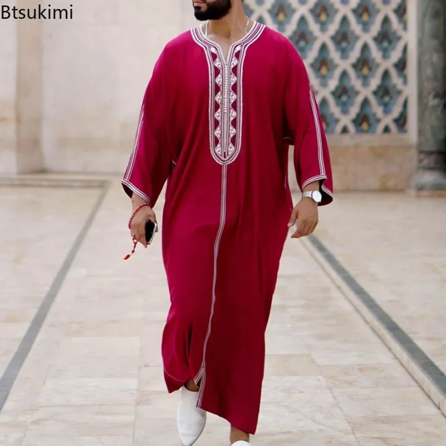 New 2024 Traditional Muslim Clothing Eid Middle East Jubba Thobe Men Thobe Arab Muslim Robes with Long Sleeves Gifts for Husband