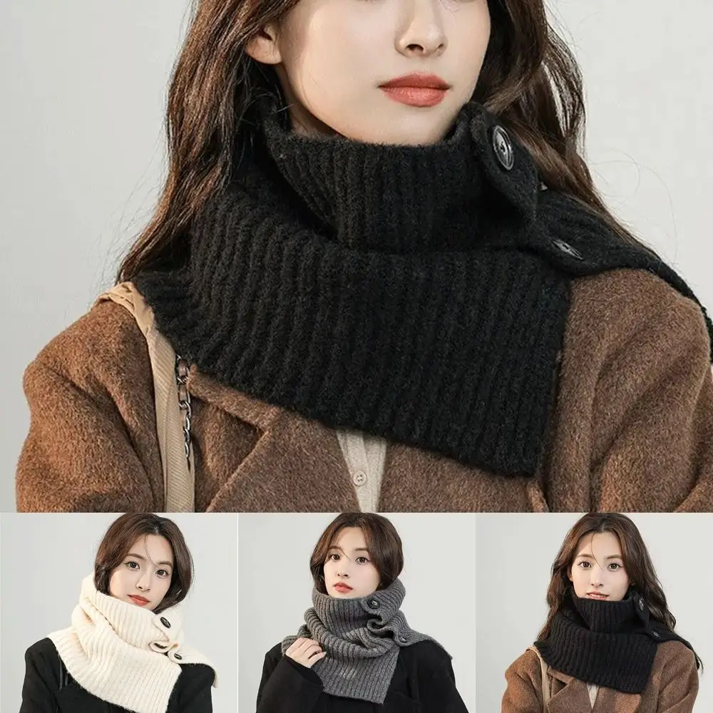 Solid Color Knitted Turtleneck Scarf Detachable Button Scarf Winter Windproof Neckerchief Wrap Turtleneck Neck Warmer