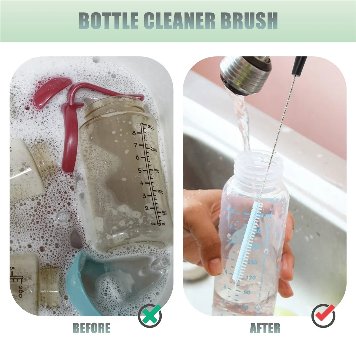 Stainless Steel Water Bottle Cleaning Brush Set for Narrow Neck Bottles