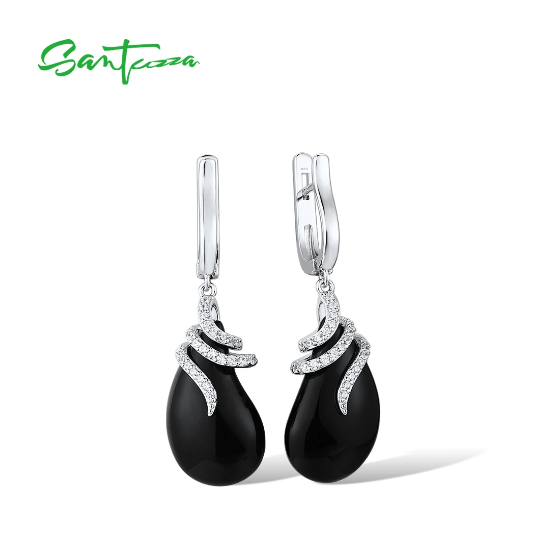 Orecchini in argento Sterling 925 puro SANTUZZA per donna Sparkling White Cubic Zirconia Black Ceramic Trendy muslimfine Jewelry