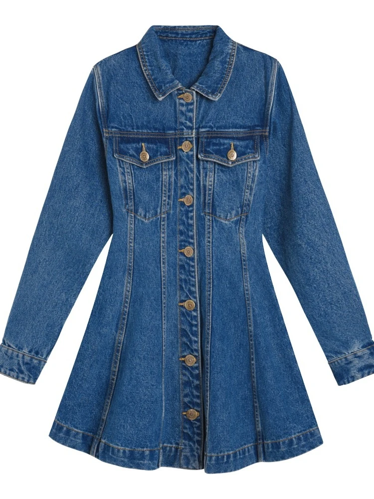 Aoi Women Sexy Fashion Denim Zip Lapel Largh Size Dress