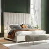 King Bed Frame with 58" Tall Headboard, Velvet Upholstered with Silver Plating Trim,  Sturdy, No Box Spring Needed, Bed Frame 5