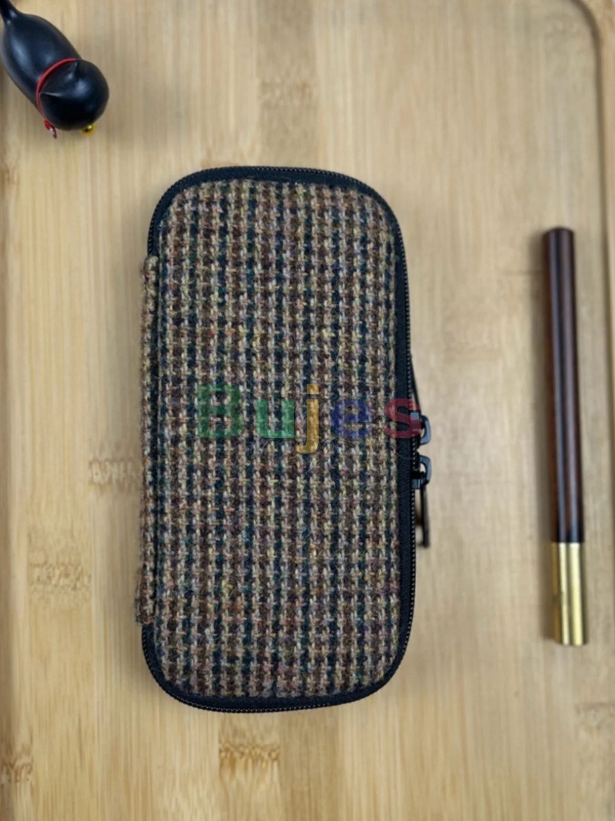 Harris Tweed Astuccio Portapenne Grande In Pura Lana Vergine, Blu Scuro, Fatto A Mano In Scozia, Porta Accessori Da Ufficio E Scuola