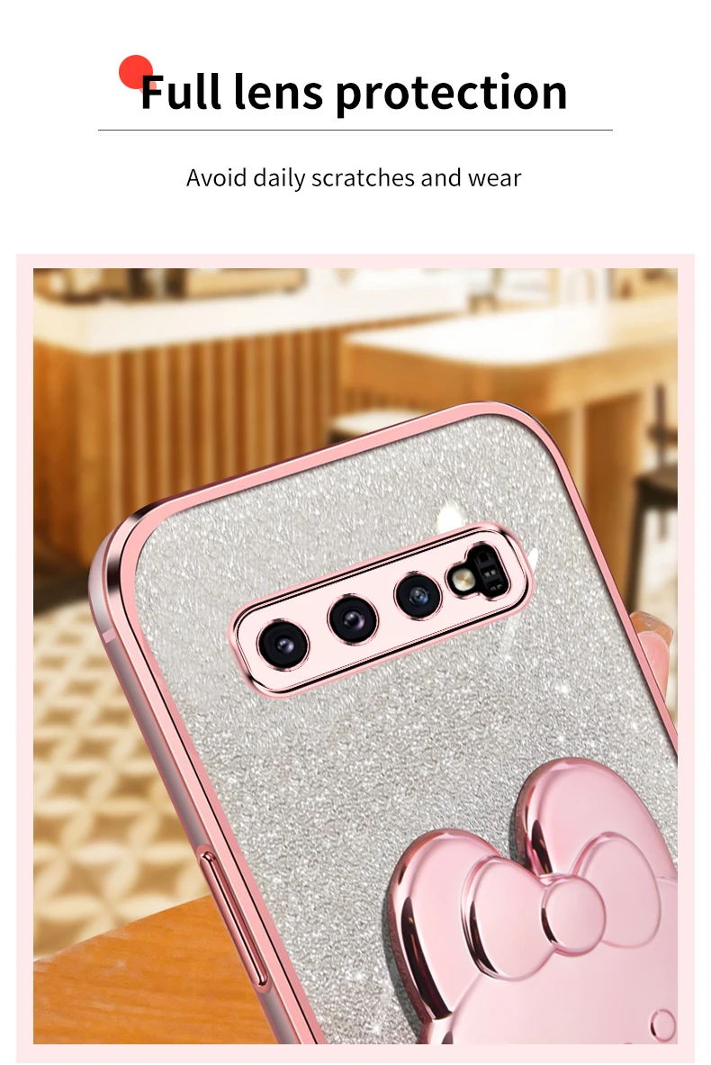 Étui de support de miroir de maquillage de lapin à paillettes pour Samsung Galaxy Note 20 Ultra Plus S10Plus S10 plus S 10 Soft Cover_voghion.com