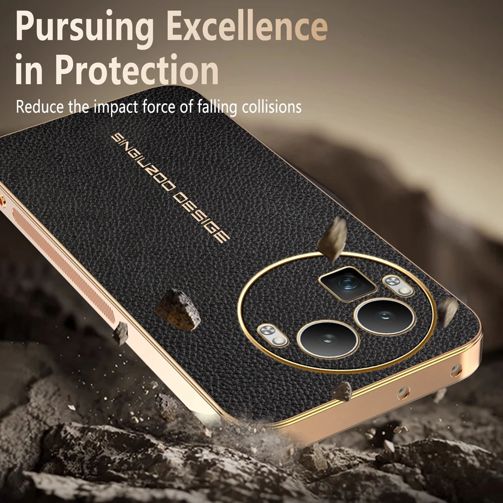 Lychee Leather Electroplated Frame Shockproof Phone Case
