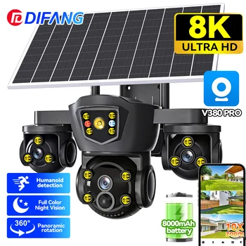 DIFANG V380 Pro WiFi Wireless Solar Camera Three Screen Outdoor 4G Sim Card Solar CCTV Three Lens Battery Solar Security Camera 1