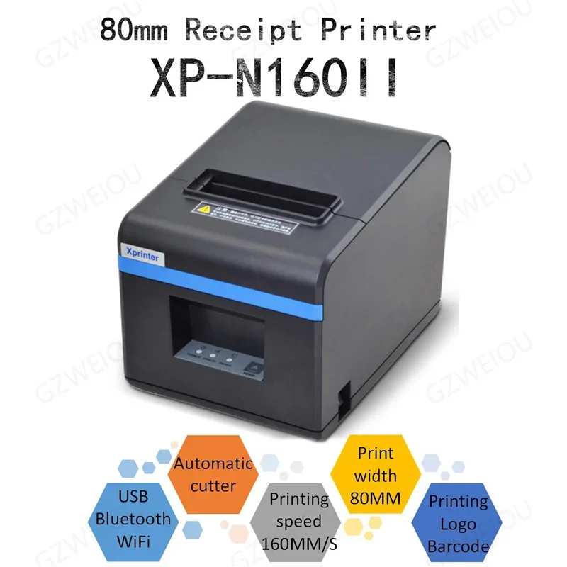 Xprinter-Impressoras de Recibos Térmicos Bluetooth, Wi-Fi POS Printer, Cortador Automático para Cozinha, USB, Porta Ethernet, Loja, Restaurante, 80mm