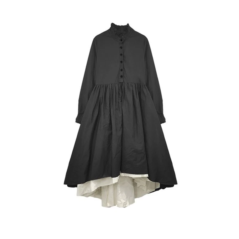 QWEEK Gothic Lolita Black Dress Women Preppy Style Sweet Vintage Kawaii Long Sleeve Dresses Girl Robe Cute Clothes 2021 Autumn summer dresses for women Dresses