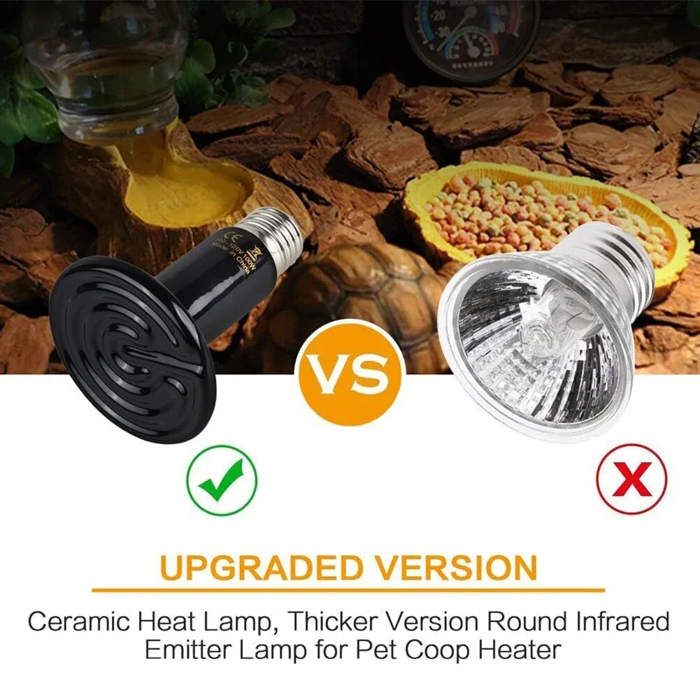 Ceramic Heater Lamp Infrared Heat Bulb 2pcs For Reptile Poultry Hatching Amphibian Terrariums Winter Heat Source E27 200W