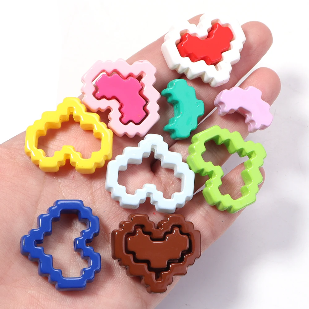 10pcs 다채로운 픽셀 하트 아크릴 비즈 투톤 사랑 모양 비즈 쥬얼리 만들기위한 느슨한 스페이서 비즈 DIY 목걸이 팔찌