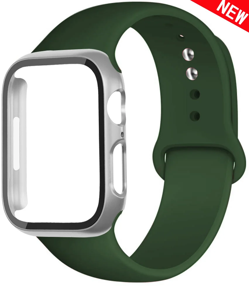 애플 워치 밴드용 케이스 및 실리콘 스트랩, 풀 PC 보호대 케이스 및 팔찌, iwatch 시리즈 se 7 4 5 6 8 9, 44mm, 40mm, 45mm, 41mm, 44mm