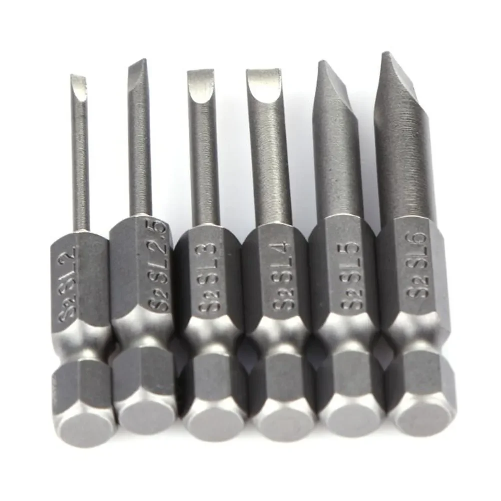 6pcs 50mm Slotted Tip Screwdriver Bit S2 Alloy Steel Flat Head Slotted Magnetic Screwdrive Hand Repair Kits Tools — view 4