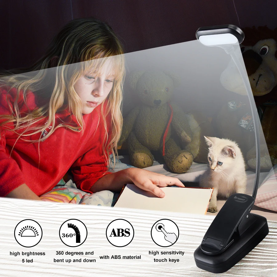 Eye Protection LED Book Light Clip-On Desk Lights Flexible Reading Lamp Adjustable Battery Powered For Bedroom Studying Lighting