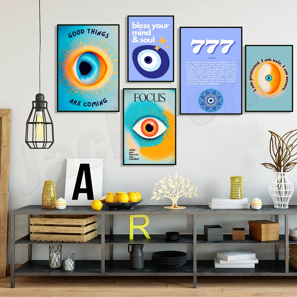 

Evil Eye Protection Affirmation Poster, 777 List Poster, Evil Eye Aura Print Decor Spiritual Wall Art Year 2000 Room Decor