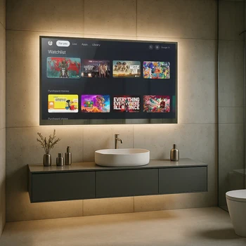 Soulaca TV con specchio da bagno intelligente Magic 4K Ultra HD da 43 pollici con luci a LED Specchio cosmetico moderno Netflix e YouTube integrato 1
