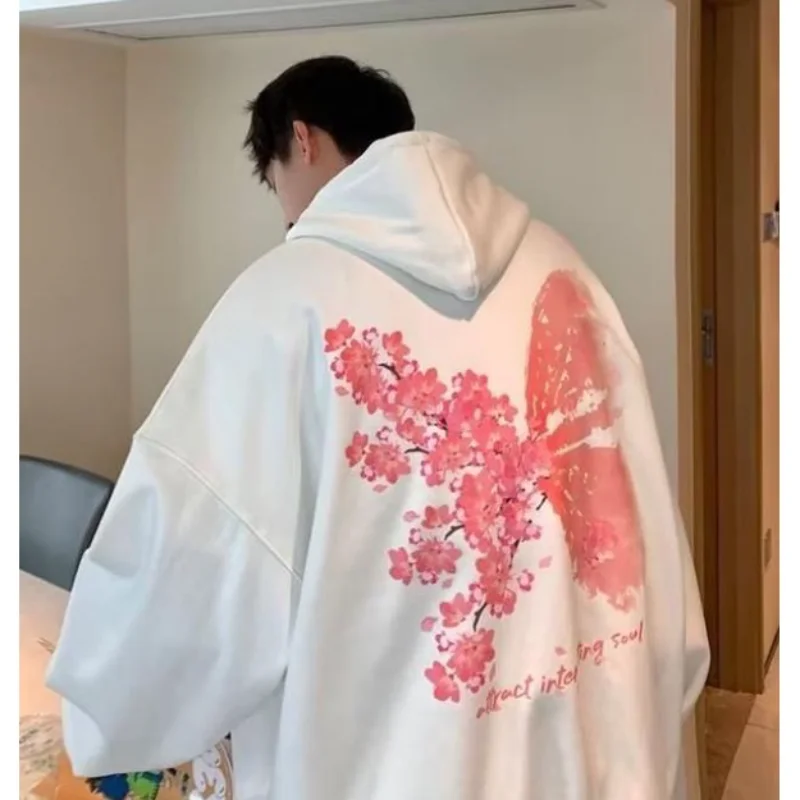 M-8XL Men's Hoodie Korean pink butterfly Peach blossom letter Pattern Coat  Plus Size Men Clothing Thicken Couple Wear Tops _ - AliExpress Mobile