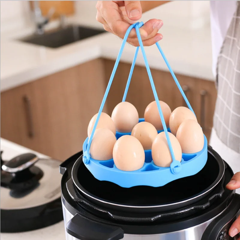 New 9 Holes Silicone Egg Steamer Rack with Handle Anti-scalding Pressure  Cooker Compatible Egg Steamer Rack Kitchen Supplies