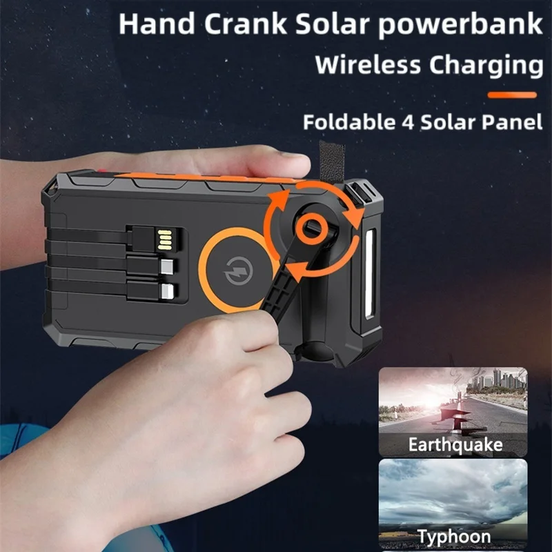 20000mAh Hand Crank Solar Power Bank with Foldable 4 Solar Panel