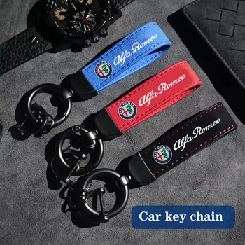 Portachiavi in pelle scamosciata per auto con logo, ciondolo portachiavi per Alfa Romeo STELVIO Giulia 159 Giulietta 147 Mito 156 MTO, accessori auto