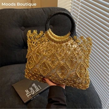 borse luxury firmate borse da donna MOODS Borse con manico rotondo dal design intrecciato fatto a mano per le donne Borse con manico superiore di design di lusso scavate in carta artigianale ecologica 1
