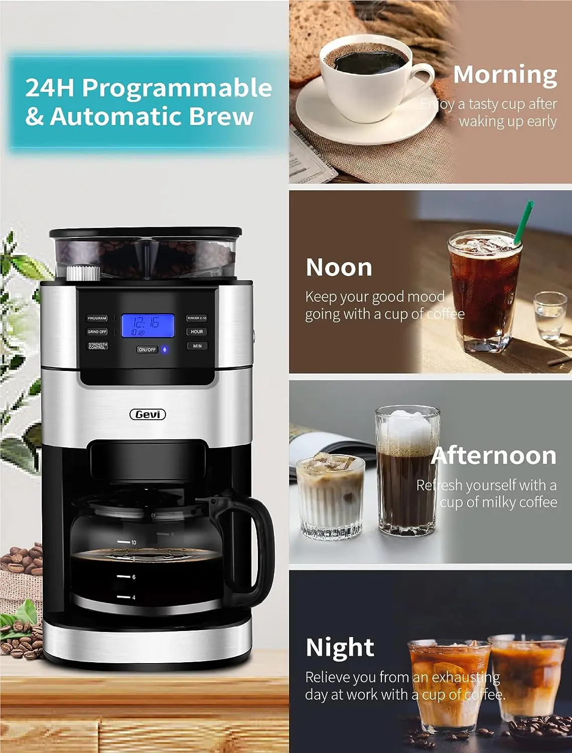 10-Cup Drip Coffee Maker with Touch Screen,Built-In Burr Coffee Grinder,  Automatic Grind and Brew,Warming Plate for Home and Office,1.5L Large