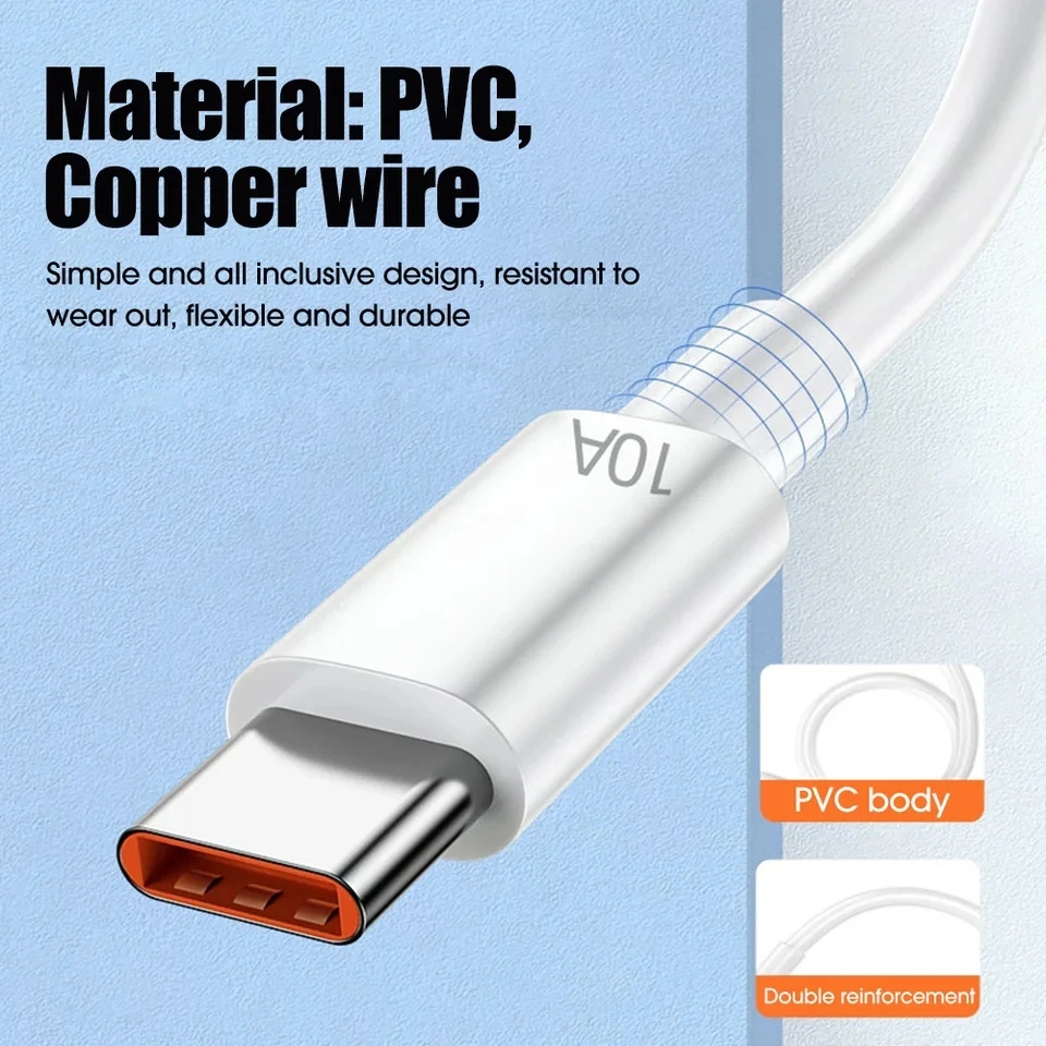 USB C cable 10A 120W USB Type C Super Fast Cable For Huawei 30 Xiaomi redmi Samsung Poco f5 Fast Charging USB C Charger Cable Data Cord