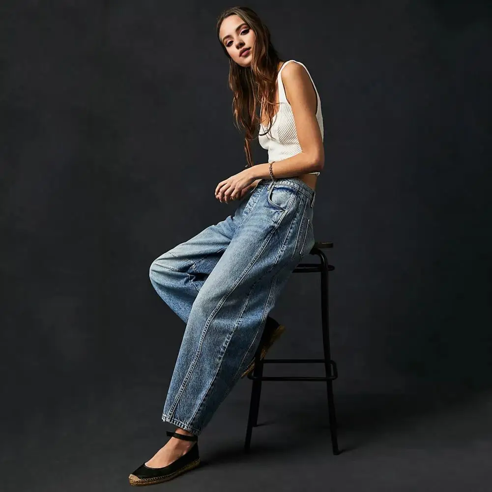 Streetwear Pants Retro Wide Leg Women's Jeans with Hip Hop Pockets Zipper Closure Stylish Streetwear Denim Trousers for A Trendy