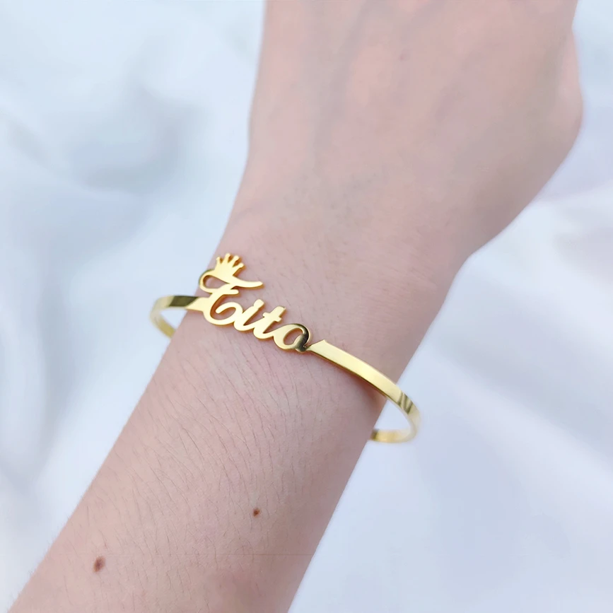 

Custom Name Womens Adjustable Bracelet Personality Stainless Steel Men's Fashion Trend Opening Bangle Jewelry Gift Pulsera Mujer