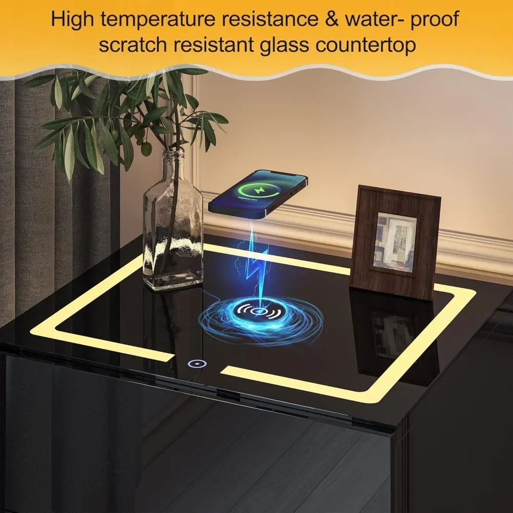 Nightstand with Wireless Charging Station & USB Charging, Smart Bedside Table with Adjustable LED Lights, End Table Organizer 5