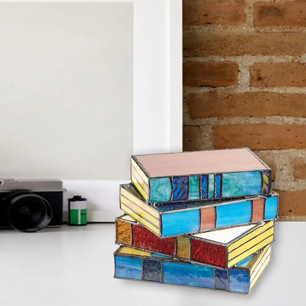 

Led Night Lamp Unique Stained Glass Book Lamp Retro Style Led Night Light for Nightstand Desktop Decor Flicker Free Stackable