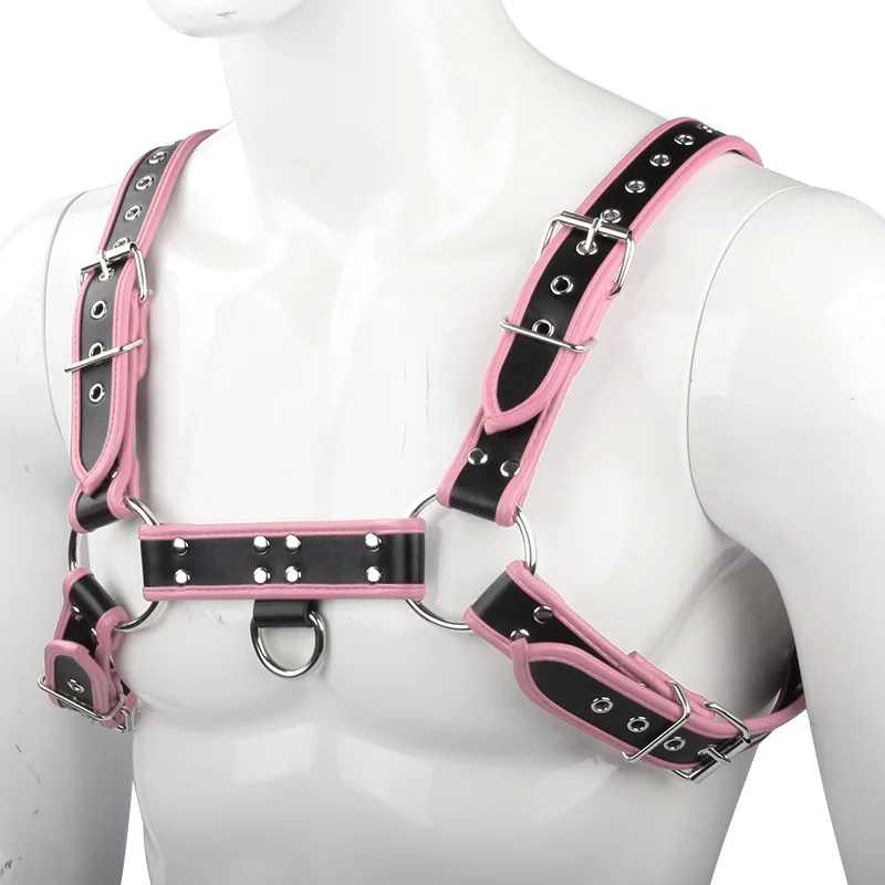 Fetish Leather Male Lingerie Harness Bondage Chest Belt Double Shoulder Strap Carnival Party Nightclub Punk Adults Sexy Costumes