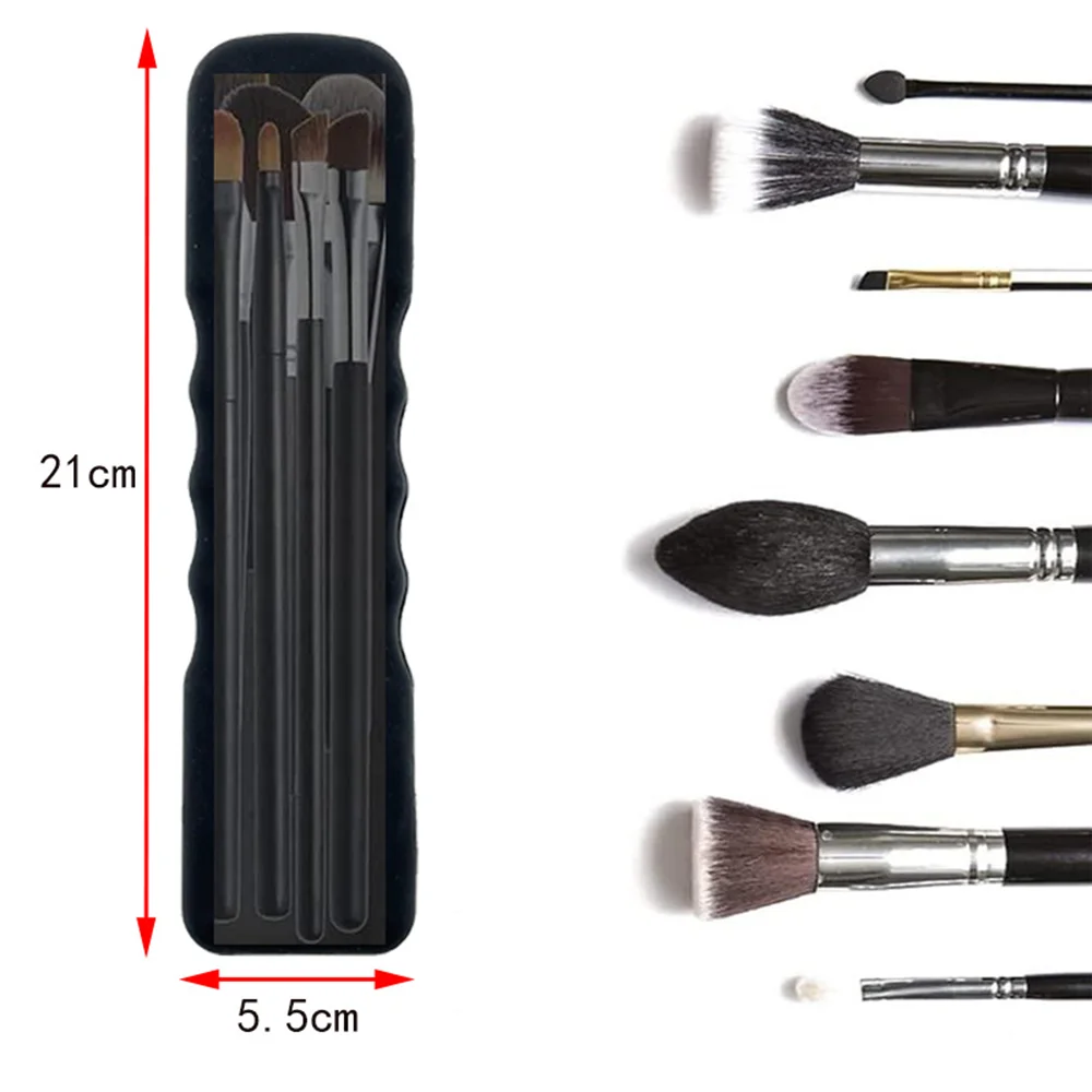 Home-x Silicone Makeup Brush Holder Organizer, Cosmetic Brushes, Portable Cosmetic Storage for Brushes, Air Drying Different Size Brush-Black-8”L