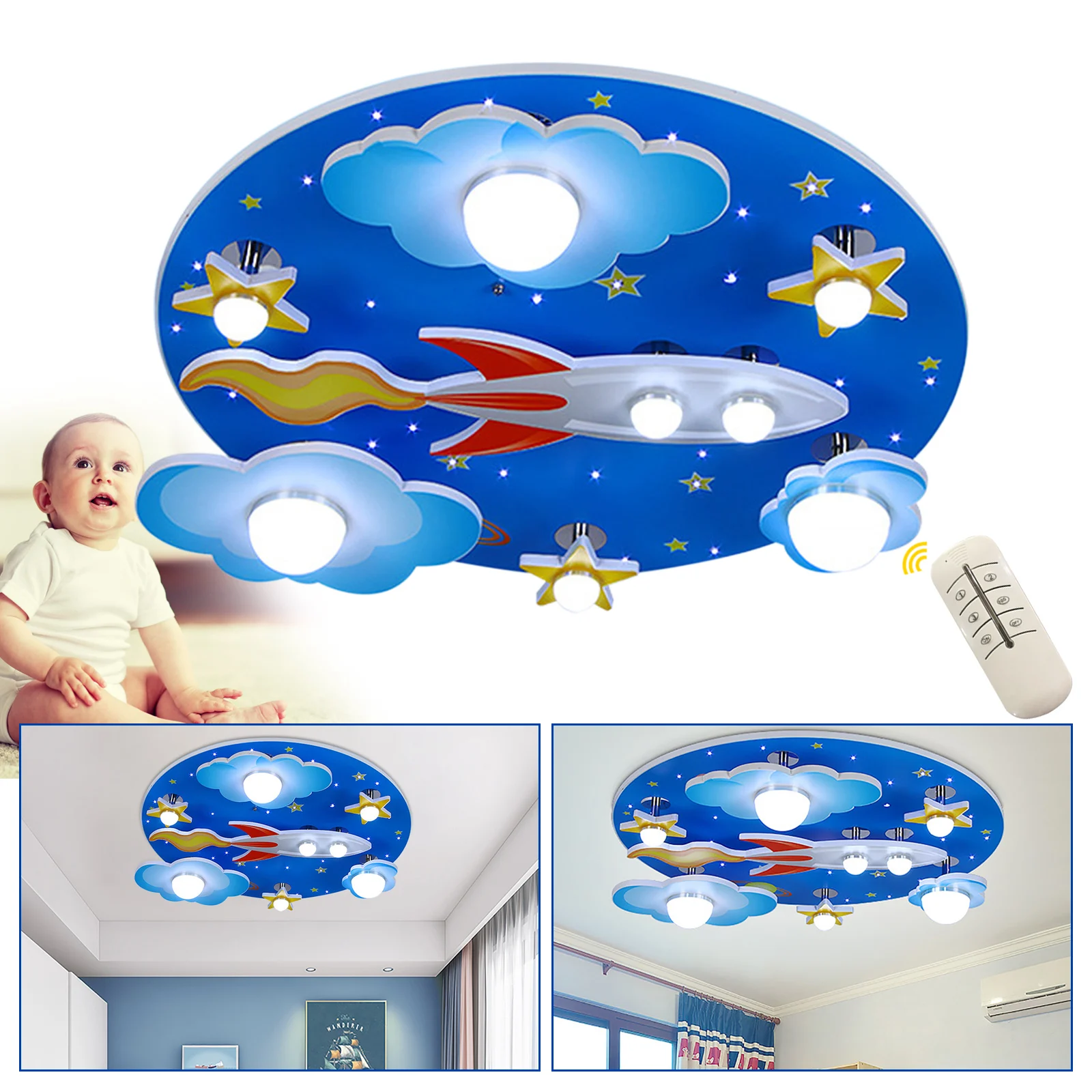 Inda Cartoon Plafonnier LED pour chambre d'enfant, lampe à suspension pour chambre d'enfant, lustre à gradateur pour garçons et filles, lampe de bébé