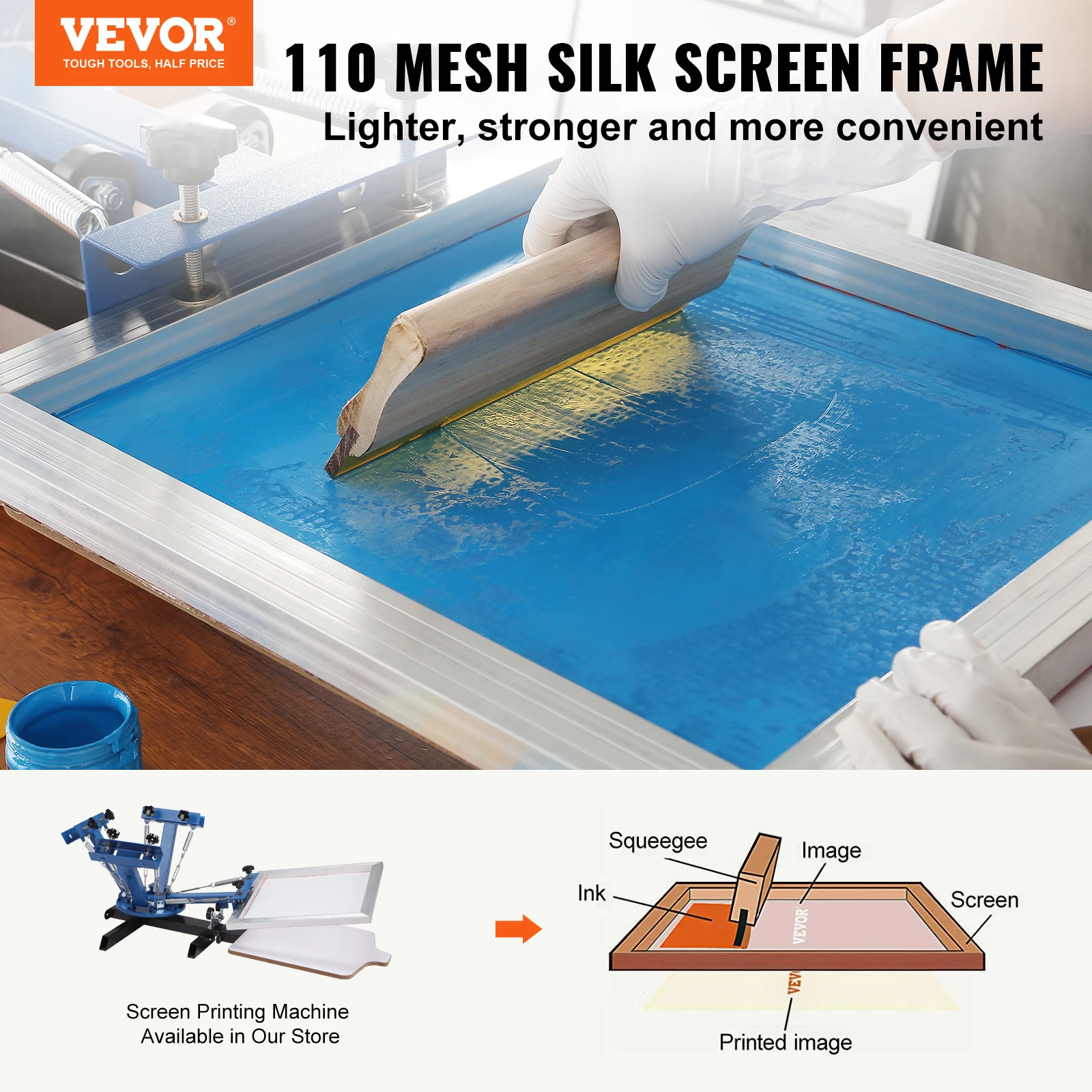 Screen printing kit 2/3 pieces aluminum silk screen printing frames 110 count mesh 5 glitters