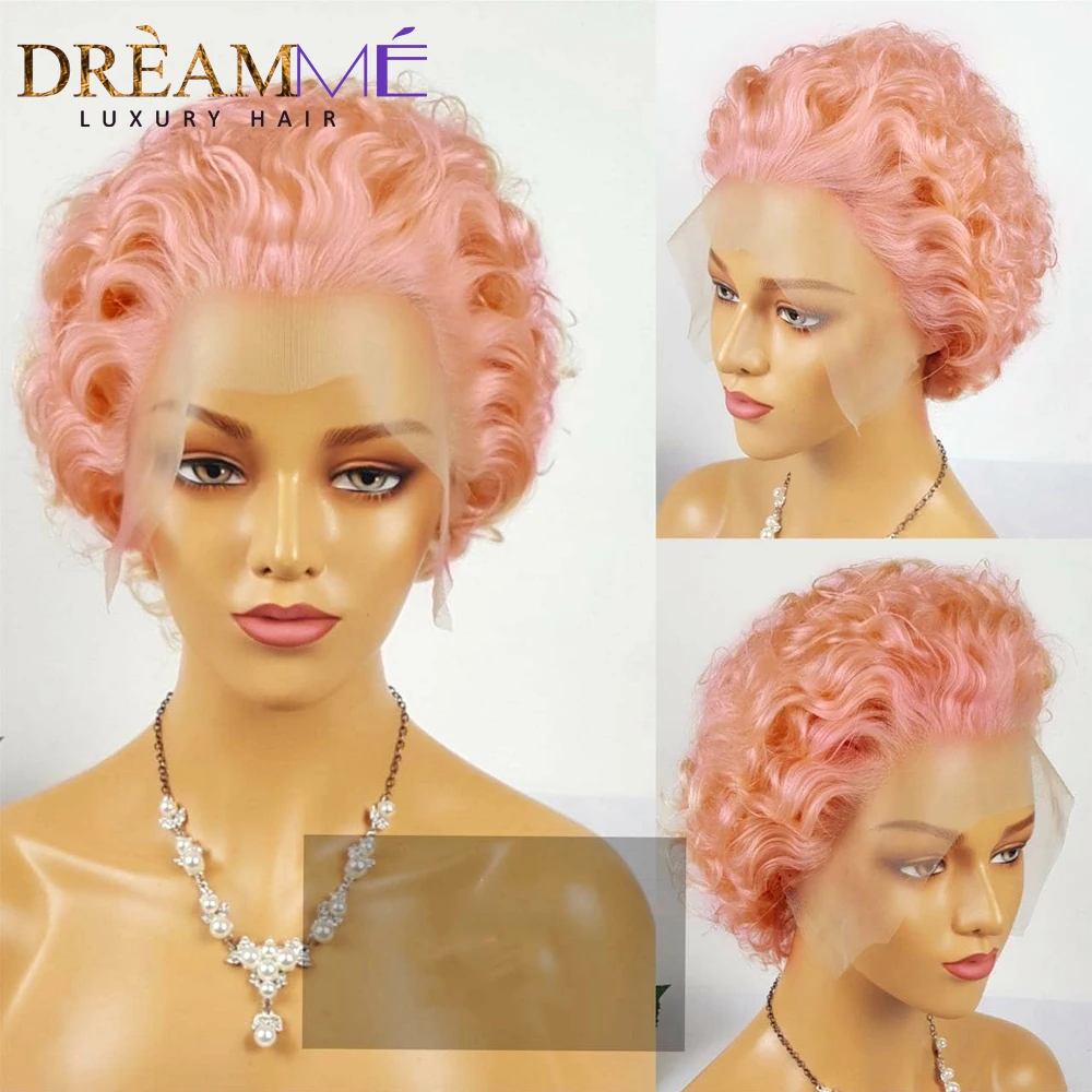 Pink Curly Bob Wig 13x4 Lace Front Human Hair Wigs 613 Blonde Short Pixie Cut Wig For Black Women Deep Water Wave Wigs 150%