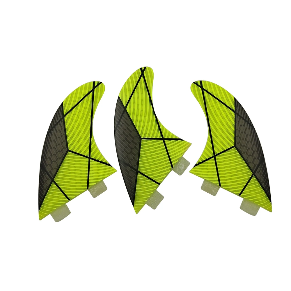 

UPSURF FCS Medium Size Black With Yellow Surfboard Fin Honeycomb Fibreglass Tri Fins Double Tabs G5 Surfing Fin Surf Accessories